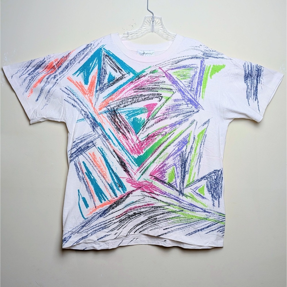 Vintage AERODYNAMICS NEON ART OSFA AOP 90s Single Stitch Shirt XL